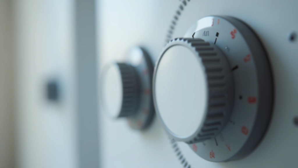 Panel de control de caldera con termostato, números visibles, equipo técnico doméstico