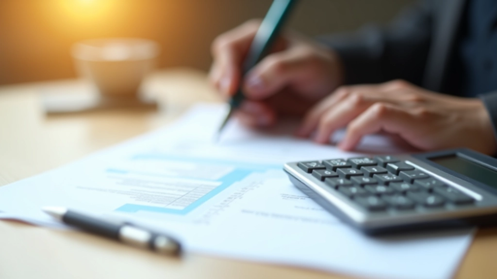 Calculadora sobre documentos de facturas de electricidad con cifras destacadas en bolígrafo rojo