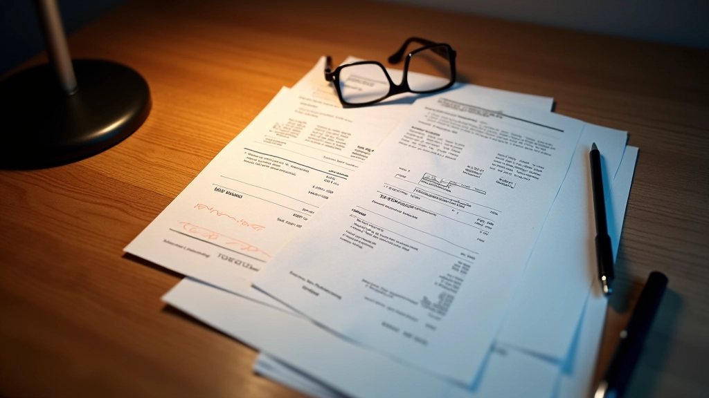 Facturas de energía y documentos de comparación sobre escritorio