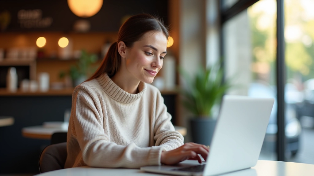 Persona consultando página web de comparativa de tarifas en portátil en cafetería moderna